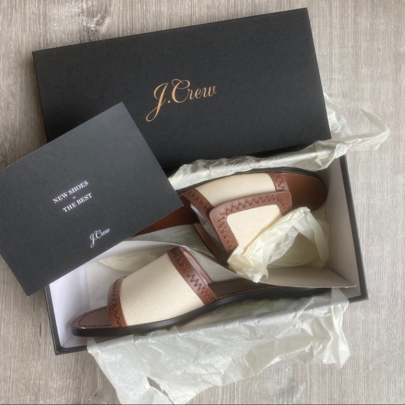 J. Crew Shoes - NIB J Crew Natural Canvas Leather Slide Sandals 8
